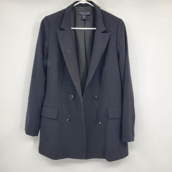Rachel Zoe Black Open Front Formal Double Breasted Women's Blazer Suit Jacket S - Picture 1 of 8